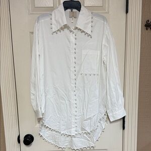 Elegant White Blouse with Pearl Accents